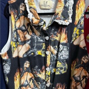 Fashion Brand Company motorcycle woman print button up cropped tank